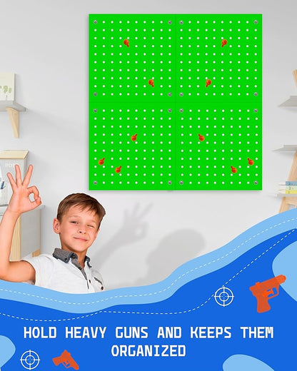 Skywin Wooden Pegboard Walls Organizer for Nerf Gun 13 x 0.32 x 13 Inches - Hanging Holder Wall Pegboard Compatible with All Blasters Nerf Gun Rack Organizer for Wall Organization (Green)