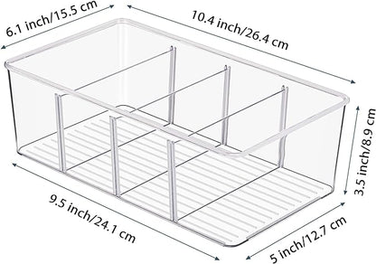 Vtopmart 8 Pack Food Storage Organizer Bins, Clear Plastic Bins for Pantry, Kitchen, Fridge, Cabinet Organization and Storage, 4 Compartment Holder for Packets, Snacks, Pouches, Spice Packets