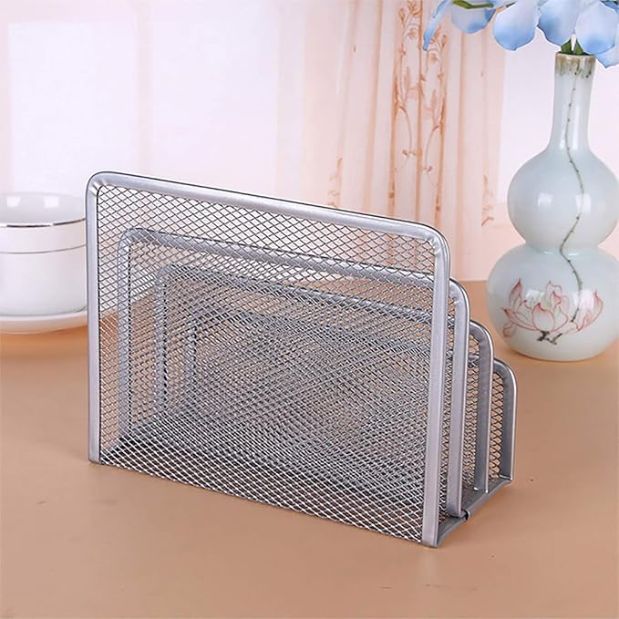 VANRA 2 Small Letter Sorters Desktop File Holder Organizer Metal Mesh with 3 Vertical Upright Compartments (2 Silver)
