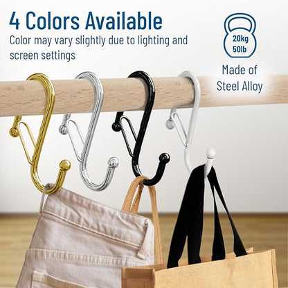 Blau Marité 10-Pack Metal S Hooks for Hanging – Heavy-Duty S-Shaped Hooks with Safety Buckle – Fits Bars up to 0.6 In – Anti-Drop Hook for Kitchen, Pot Racks & Towel Bars – Gold (Small)