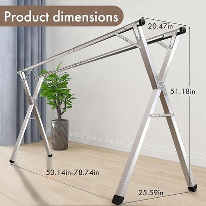 Extendable Clothes Drying Rack - Foldable Double Rod (135-200cm), 30 Hooks, Thickened Steel, Stable for Balcony/Bedroom/Outdoor，Drying Rack Clothing，Clothes Rack，Garment Rack，Double Rod Clothing Rack