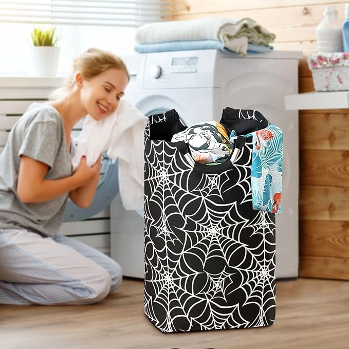 Laundry Hamper Basket Halloween Web Black Storage Basket Collapsible Clothes Hamper with Handle Decorative Organizer Bins Basket for Laundry Room Bedroom Clothes College