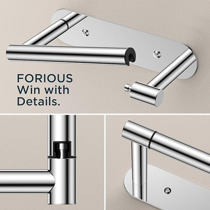 FORIOUS Toilet Paper Holder, Adhesive or Screw Wall Mount Pivoting Tissue Roll Holder for Bathroom, Stainless Steel Rust Proof Self Adhesive Toilet Paper Roll Holder no Drilling, Polished Chrome
