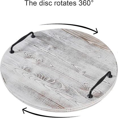Wooden Lazy Susan for Table Turntable Organizer 18 Inch Large Lazy Susan Whitewashed Wood Serving Tray for Pantry Cabinet Countertop Round Spins Balanced Pine Spice Rack for Kitchen Essentials Storage