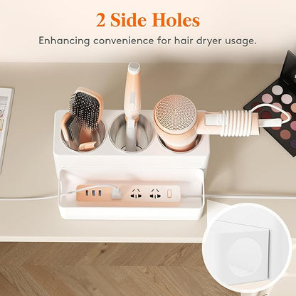 Lifewit Hair Tool Organizer Countertop, Removable Blow Dryer Holder for Bathroom Vanity, Acrylic Hot Tools Organizer Storage for Hair Dryer, Curling Iron, Brush, Straightener, 3 Stainless Cups, White