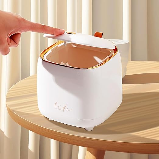 Countertop Trash Can, Garbage Can with Press Type Lid, 2.2 L/0.6 Gal Mini Trash Tin with 60 PCS Garbage Bags for Vanity Office Kitchen Bedroom Bathroom, 5.5" (White)