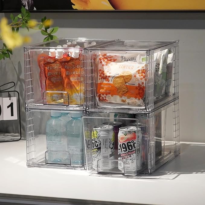 1Pack Large Stackable Storage Drawers,Clear Acrylic Organizers with Handle,Easily Assemble for Kitchen Undersink,Bathroom,Cabinet,Makeup,Closet,Medicine,Pantry Organization Bins