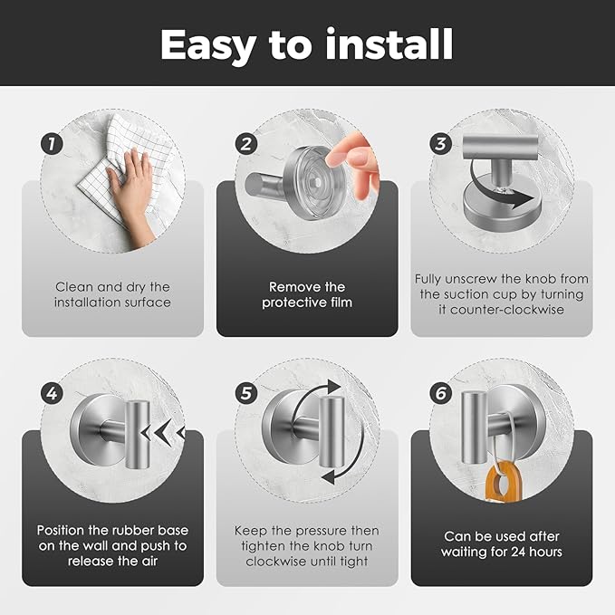 WingWider Shower Hooks for Inside Shower,No-Drill Removable&Reusable Towel Hooks for Bathroom,Heavy Duty Suction Cup Hooks for Glass Window,4 Packs(Silver)