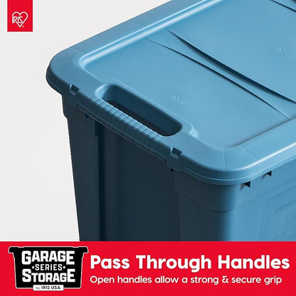 IRIS USA 20 Gallon Eco-Friendly Heavy Duty Storage Totes with Easy-Grip Handles, 4 Pack - Large Bins with Lids Garage Organizing Tubs, Durable Stackable Utility Containers, Made in USA - Navy