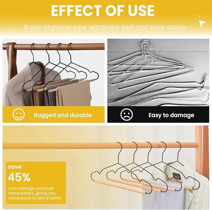 Jiang&Rong 20 Pack Black Wire Hangers, Suit Hangers with Smooth Beech Wood Pants Bar, Heavy Duty Metal Hanger for Closet, Dress, Pants, Sweater, Jacket