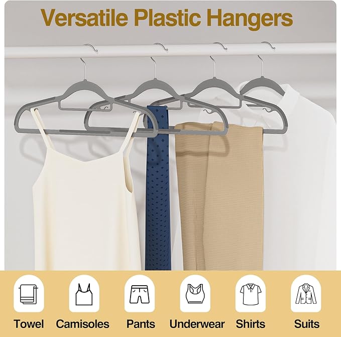 UEAKPIC Plastic Hangers 50 Pack, 16.5 in Heavy Duty Clothes Hangers with 360° Swivel Hook, Non-Slip Bar & 0.2" Ultra-Slim Space-Saving Organizers for Coats, Pants, Suits, Shirts, Light and Dark Gray