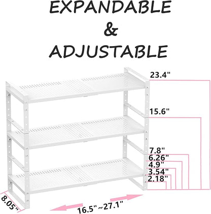 Multi-Functional Metal Shoe Rack, Space-Saving, Perfect for Entryway, Closet, Bathroom, etc. - Sturdy and Durable, High Weight Capacity(3PACKS/White/Medium)