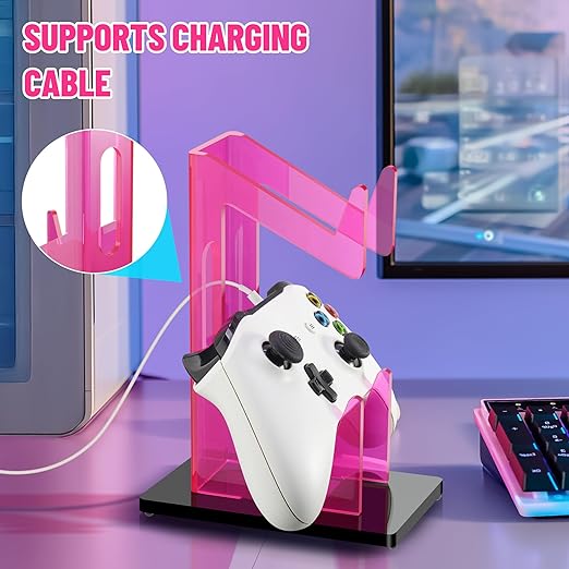 NiHome Rose Pink Acrylic 2-Tier Universal Game Controller Headset Holder Stand for PS5 Xbox ONE Switch Colorful Controller Stand Gaming Accessories Anti-Slip Stable Acrylic Clear Headphone Holder