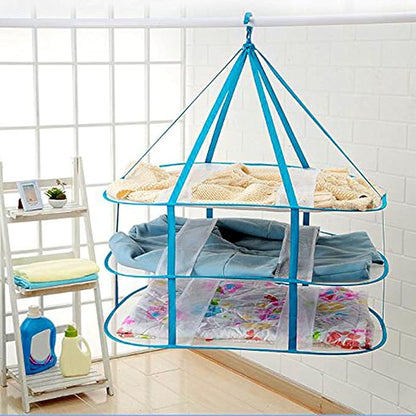 iayokocc 3 Tiers Folding Drying Rack, Folding Mesh Clothes Hanging Dryer, Portable Sweater Drying Rack Lay Fold Flat to Dry Mesh Clothes Hanger for T-Shirt, Swimsuit, Sweater, Delicates