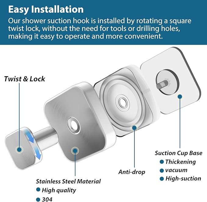 AbluFirst Suction Cup Hooks for Shower,No-Drill Removable Duty Shower Suction Cup Wreath Hooks for Bathroom Wall, Glass, Windows,Mirrors Kitchen to Hang Towels,Robes,Coat, Loofah-Silver(2 Pack)