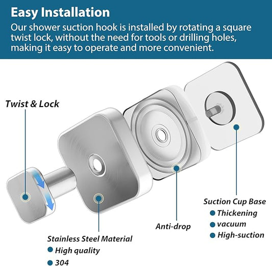 AbluFirst Suction Cup Hooks for Shower,No-Drill Removable Duty Shower Suction Cup Wreath Hooks for Bathroom Wall, Glass, Windows,Mirrors Kitchen to Hang Towels,Robes,Coat, Loofah-Silver(2 Pack)