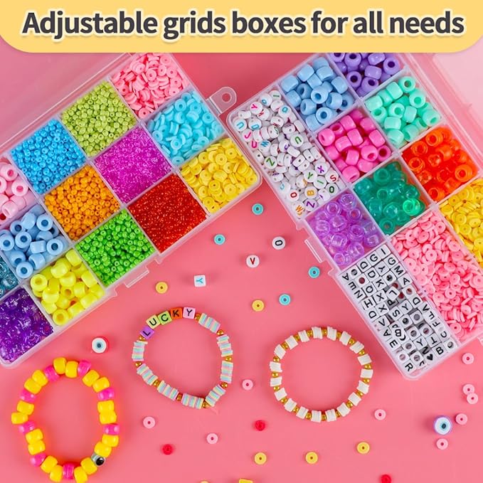 IOOLEEM 15 Grids Plastic Bead Organizer Box, Clear Organizer Container Storage Box, Adjustable Dividers for bead arts and crafts.(4 Pack)