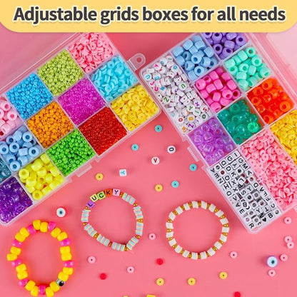 IOOLEEM 15 Grids Plastic Bead Organizer Box, Clear Organizer Container Storage Box, Adjustable Dividers for bead arts and crafts.(4 Pack)