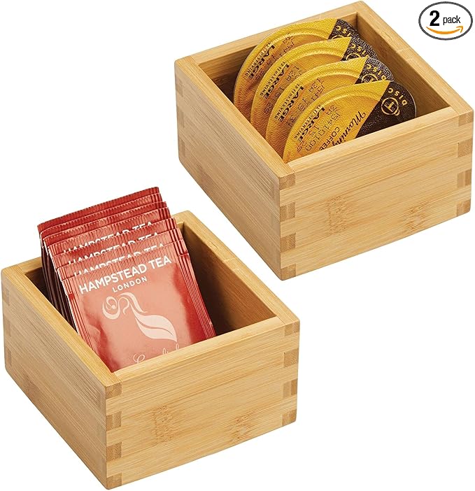 mDesign Bamboo Storage Bin Container, Drawer Organizer Crate Boxes for Kitchen Pantry Cabinet, Shelf, Island or Countertop, Holds Snacks, Spices, or Drinks, Echo Collection, 2 Pack, Natural/Tan