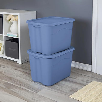 Large 18 Gallon Light Blue Plastic Storage Tote with Snap-on Lid (8 Pack), Stackable Storage Bin for Garage Basement Closet Home Organization