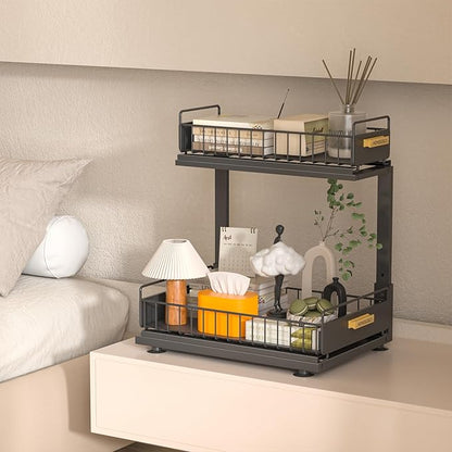Under Sink Organizer Kitchen, 2 Tier Under Sink Organizers and Storage, Pull out Cabinet Organizer Shelf, Metal Drawer for Kitchen Bathroom Pantry Cabinet Closet Organization Rack, Black, 1 Pack