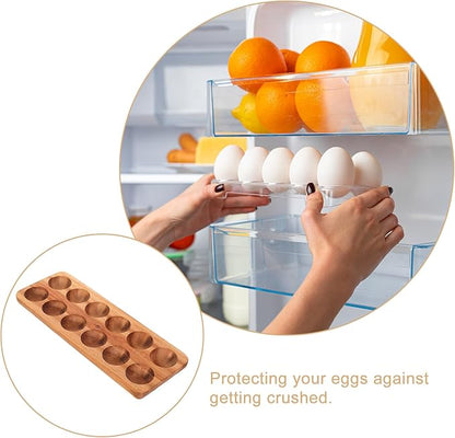 Homoyoyo Wooden Egg Tray 12 Egg Holder for Fridge Kitchen Storage Acacia Wood Fresh Organizer 11.85X4.4X0.78 Inches
