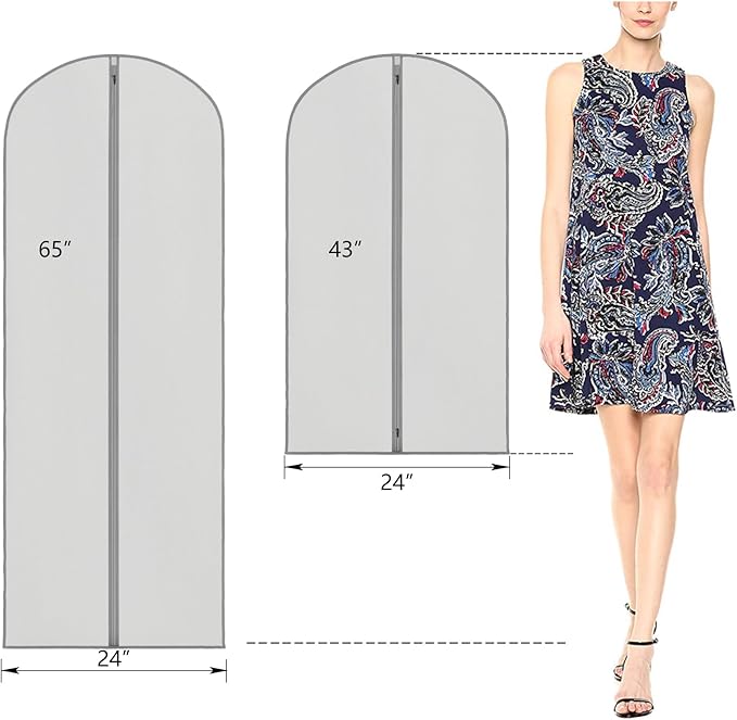 Zilink 65" Dress Bags for Gowns Long Extra Long Garment Bags for Hanging Clothes Dress Cover Bag for Closet Storage Grey, 3 Pack