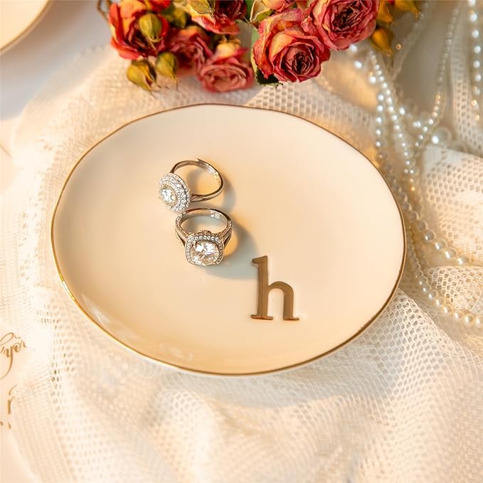COMMGOAL Ceramic Ring Holder for Jewelry, Jewelry Tray, Ring Dish, Aesthetic Room Decor, Engagement Gifts Bride Gifts Wedding Gifts for Women, White, 4.75"(H)