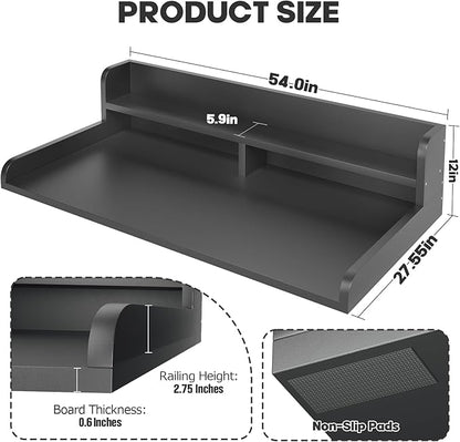 2-Tier Washer Dryer Countertop with 2.75"H Edge Rails, 54" W x 27.55" D Laundry Countertop for Folding Clothes, Washer and Dryer Topper with Non-Slip Pad (Black)