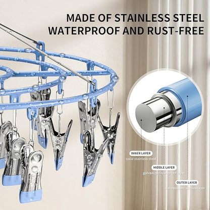 PHYDELU Drying Rack Clothing with 24 Clips，Sock Hanger for Drying，Hanging Clothes Dryer Underwear Hangers Racks Laundry Herb Socks Panty Wet Bra Lingerie Baby Delicates Foldable Small Indoor Metal