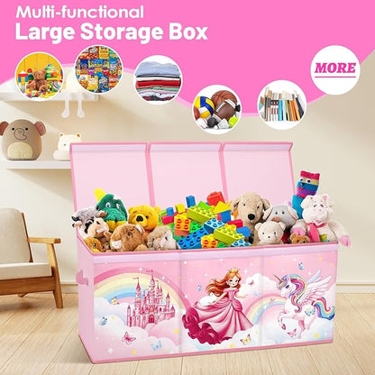 Toy Storage Bin with Lids,Extra Large Toy Box Chest with Handles for Kids Boys Girls,Collapsible Storage Organizer Box Bin Basket for Bedroom,Playroom, Nursery,37.8"x12.6" x15.7",Princess Unicorn