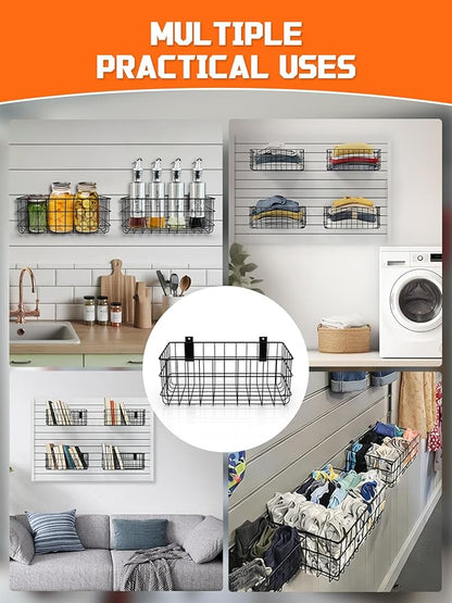 AZUNO 4 Pack Slatwall Baskets Set, Heavy Duty Metal Slat Wall Accessories Wire Baskets, Hanging Storage Organizer for Garage, Shop, Retail Display, Fits Standard Slatwall Panels