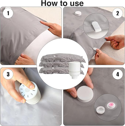 6-Pack Vacuum Seal Bags for Clothing Travel – Fabric Travel Storage Bags with Electric Pump 6 Large(32×24") Reusable Packing Cubes for Moving, Carry-On Luggage & Home Organization(Grey-6L)