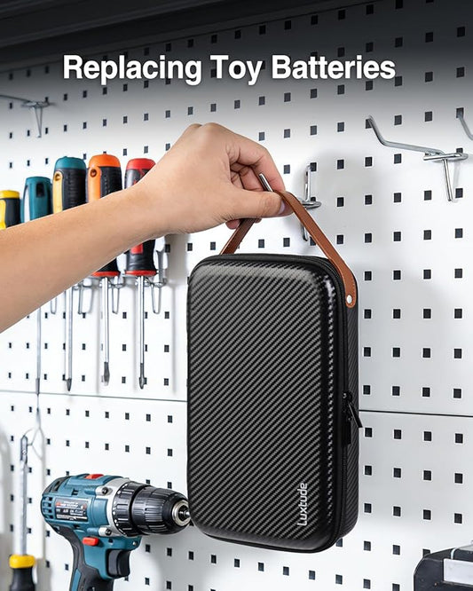 Luxtude Battery Organizer Storage Case with Tester, Hard Batteries Storage Holds 102, Portable Batteries Case Organizers, Drawer Caddy & Daddy (Black)