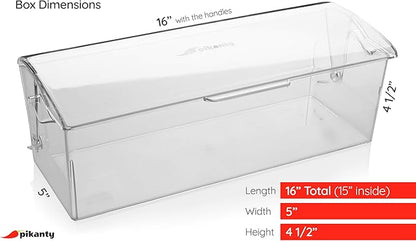 Pikanty Organization Storage Box | 16" Plastic Container with Hinged Lid | Kitchen, Pantry, Office Organizer | Dishwasher Safe | Made in USA