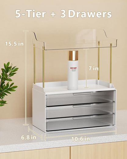 Anylady Bathroom Organizers and Storage, Makeup Organizer (Sturdy Durable Attractive), Ideal for Vanity, Countertop, Counter, Perfume, Skincare, Cabinet, Cosmetic, Dresser Organizer (White)
