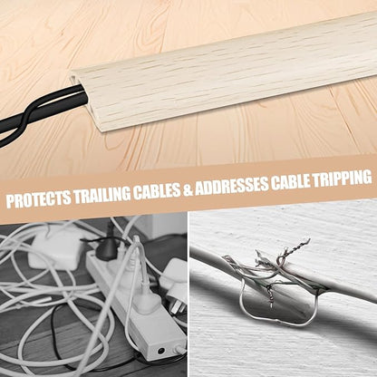 Floor Cord Cover Cavity 0.8"x0.37" Self Adhesive Cord Hider, 3.3FT Low Profile Cable Management, Extension Strip Protector for Wires, Prevent Cable Trips for Offices, Gyms, Exhibitions (Yellow Wood)