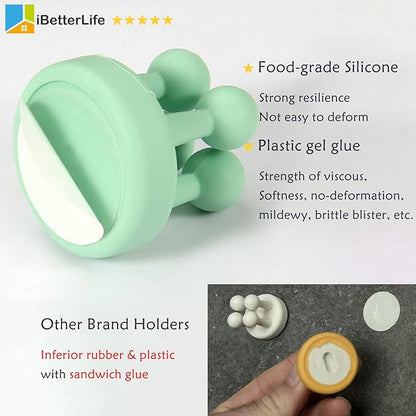 ZEZHOU Razor Holder for Shower Wall - 5Pcs Self Adhesive Silicone Toothbrush Holders Wall Mounted Multi-Function Cute Utility Hook for Hanging Towel for Bathroom Kitchen Living Room Office, Black