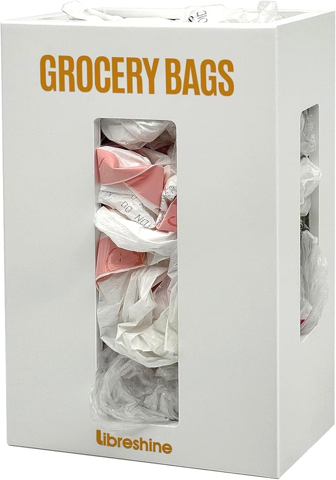 Extra Large White Bamboo Grocery Bag Holder for Plastic Bags, Under Sink Cabinet or Wall Mounted Organizer, Space-Saving Bag Dispenser for Kitchen, Pantry, Laundry Room, Garage