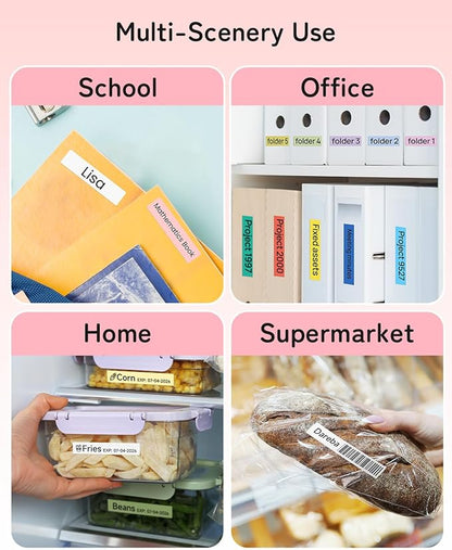 Phomemo Label Maker Machine with Tape, P12 Bluetooth Small Label Makers with Multiple Templates Ribbon Printer Machine for School, Name Tag, Home, Office, Kitchen, Gift Wrap, Pink