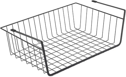 Under Shelf Basket, 6PCS Hanging Storage Basket for Pantry Cupboard Laundry Room Slide-in Baskets Organizer for Kitchen Counter Desk Bookshelf, Space Saving, Easy to Install, Black