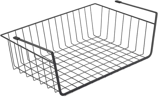Under Shelf Basket, 6PCS Hanging Storage Basket for Pantry Cupboard Laundry Room Slide-in Baskets Organizer for Kitchen Counter Desk Bookshelf, Space Saving, Easy to Install, Black