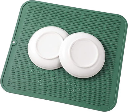 Silicone Dish Drying Mat for Multiple Usage,Easy clean,Eco-friendly,Heat-resistant Silicone Mat for Kitchen Counter or Sink,Refrigerator or Drawer Liner Green XL 18 inches x 16 inches