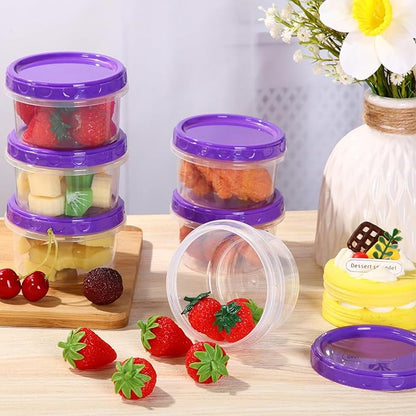 Sieral 36 Pack 8 oz Freezer Containers with Lids Reusable Deli Freezer Storage Containers Stackable Plastic Thick Twist Top Jars for Takeout Food Round Wide Mouth Lunch Snack (Purple)