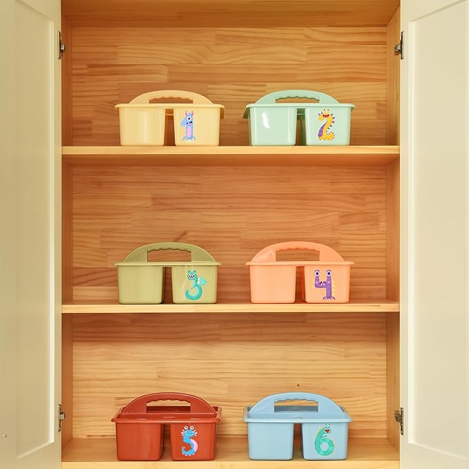 ALINK Plastic Classroom Caddy Organizer with Handle, 6-Pack 4 Compartments, Teacher Supply Storage Caddy for Classroom, Table, Desk, Office, Art Crafts - Macaroon