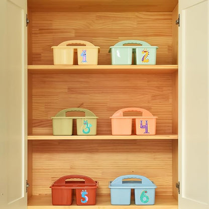 ALINK Plastic Classroom Caddy Organizer with Handle, 6-Pack 4 Compartments, Teacher Supply Storage Caddy for Classroom, Table, Desk, Office, Art Crafts - Macaroon