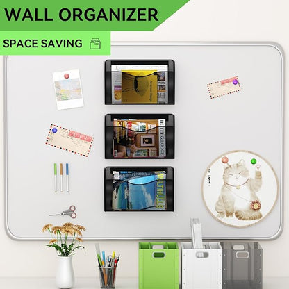 Magnetic File Holder - Heavy Duty Wall File Organizer for Refrigerator & Whiteboard - Strong Magnet Mail Holder & Magazine Rack, No Drilling Document Storage Basket for Office Cabinet