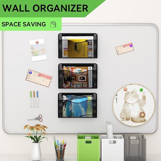 Magnetic File Holder - Heavy Duty Wall File Organizer for Refrigerator & Whiteboard - Strong Magnet Mail Holder & Magazine Rack, No Drilling Document Storage Basket for Office Cabinet