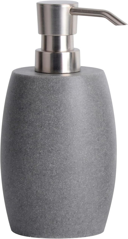 Clasin Home Sandstone Textured Resin Soap Dispenser with Metallic Pump and Waterproof Bottle Labels for Bathroom Kitchen Dish Hand Wash Shower Lotion Shampoo, 12 Oz, Gray