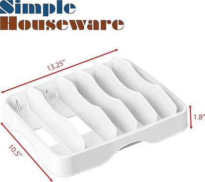 Simple Houseware Food Container Lids Storage Organizer with Adjustable Dividers, 13''x10'', White